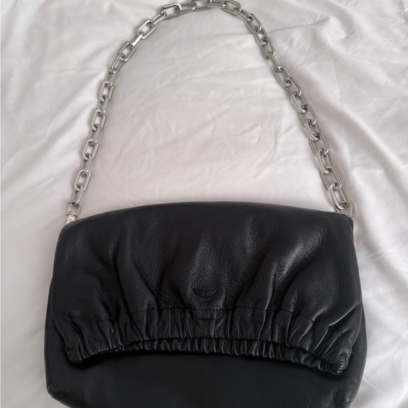 Zadig & Voltaire Black Leather Clutch with Silver Chain NEW